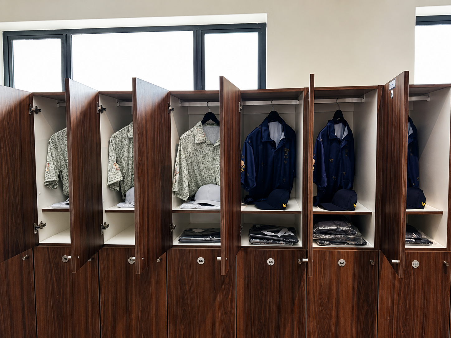 Custom tour kit laid out in lockers